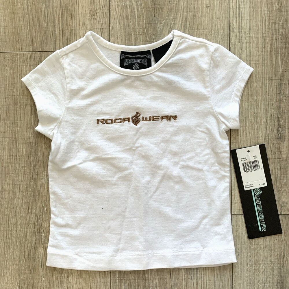 Vintage Rocawear Short Sleeve T-Shirt White Embroidered Logo Girls Size M 5